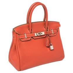 Pre Owned Hermes Rouge Pivoine Craie Clemence Leather Palladium Finished Birkin 30 Bag