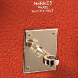 Pre Owned Hermes Rouge Pivoine Craie Clemence Leather Palladium Finished Birkin 30 Bag