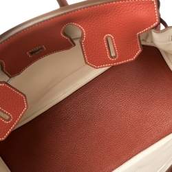 Pre Owned Hermes Rouge Pivoine Craie Clemence Leather Palladium Finished Birkin 30 Bag