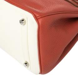 Pre Owned Hermes Rouge Pivoine Craie Clemence Leather Palladium Finished Birkin 30 Bag