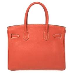Pre Owned Hermes Rouge Pivoine Craie Clemence Leather Palladium Finished Birkin 30 Bag