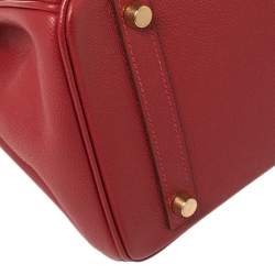 Hermes Rouge Casaque Epsom Leather Gold Finish Birkin 30 Bag