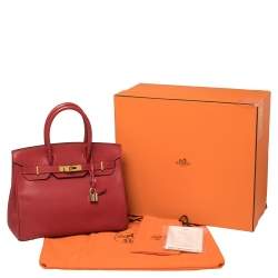 Hermes Rouge Casaque Epsom Leather Gold Finish Birkin 30 Bag