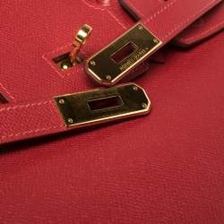 Hermes Rouge Casaque Epsom Leather Gold Finish Birkin 30 Bag