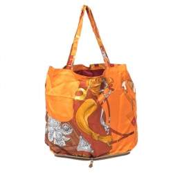 Pre Owned Hermes Baroque Equestrian Print Silky Pop Tote