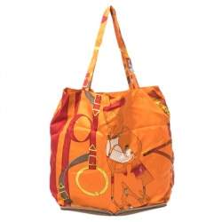 Pre Owned Hermes Baroque Equestrian Print Silky Pop Tote