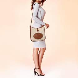 Pre Owned Hermes Natural Barenia Leather and Toile Canvas Evelyne II PM Bag