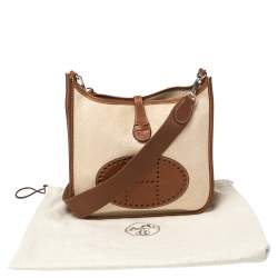 Pre Owned Hermes Natural Barenia Leather and Toile Canvas Evelyne II PM Bag