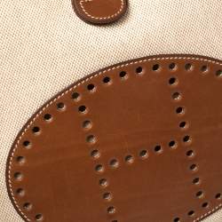 Pre Owned Hermes Natural Barenia Leather and Toile Canvas Evelyne II PM Bag