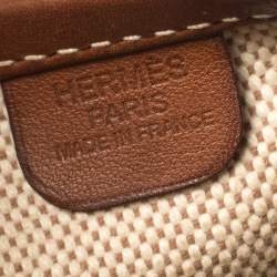 Pre Owned Hermes Natural Barenia Leather and Toile Canvas Evelyne II PM Bag