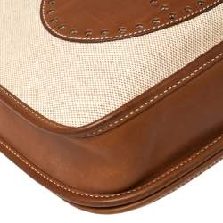 Pre Owned Hermes Natural Barenia Leather and Toile Canvas Evelyne II PM Bag