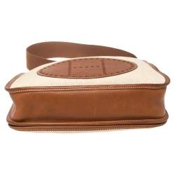 Pre Owned Hermes Natural Barenia Leather and Toile Canvas Evelyne II PM Bag