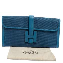 Pre Owned Hermes Bleu Mykonos Crinoline And Swift Leather Jige 29 Clutch