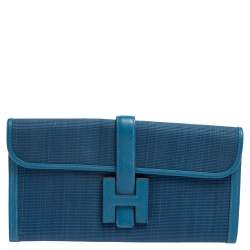 Pre Owned Hermes Bleu Mykonos Crinoline And Swift Leather Jige 29 Clutch