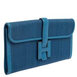 Pre Owned Hermes Bleu Mykonos Crinoline And Swift Leather Jige 29 Clutch