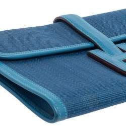 Pre Owned Hermes Bleu Mykonos Crinoline And Swift Leather Jige 29 Clutch