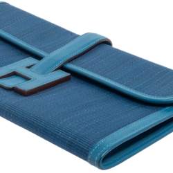 Pre Owned Hermes Bleu Mykonos Crinoline And Swift Leather Jige 29 Clutch