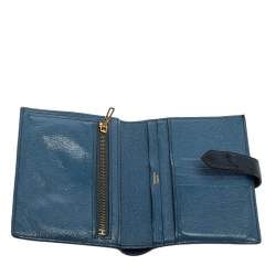 Pre Owned Hermes Bleu Iris Ostrich Bearn Compact Wallet