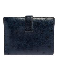 Pre Owned Hermes Bleu Iris Ostrich Bearn Compact Wallet