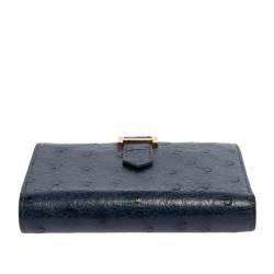 Pre Owned Hermes Bleu Iris Ostrich Bearn Compact Wallet