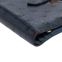 Pre Owned Hermes Bleu Iris Ostrich Bearn Compact Wallet