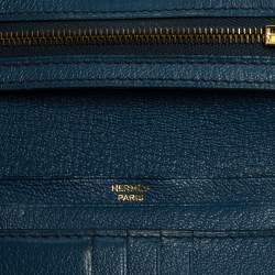 Pre Owned Hermes Bleu Iris Ostrich Bearn Compact Wallet