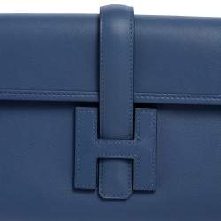 Pre Owned Hermès Bleu Agate Swift Leather Elan Jige 29 Clutch