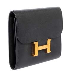 Pre Owned Hermes Noir Epsom Leather Constance Compact Wallet