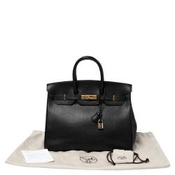 Hermes Black Taurillon Clemence Leather Gold Finished Birkin 35 Bag