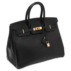 Hermes Black Taurillon Clemence Leather Gold Finished Birkin 35 Bag