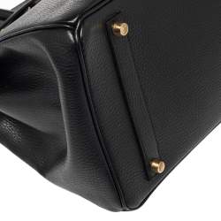 Hermes Black Taurillon Clemence Leather Gold Finished Birkin 35 Bag