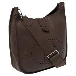 Pre Owned Hermes Cacao Togo Leather Evelyne III GM Bag