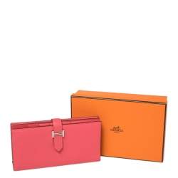 Pre Owned Hermes Rose Azalee Chevre Mysore Bearn Wallet