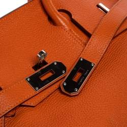 Hermes Orange Togo Leather Palladium Finished Shoulder Birkin JPG 42 Bag