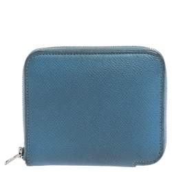 Pre Owned Hermes Bleu Paradis Epsom Leather Azap Compact Wallet