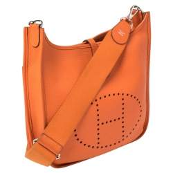 Pre Owned Hermes Feu Taurillon Clemence Leather Evelyne III PM Bag