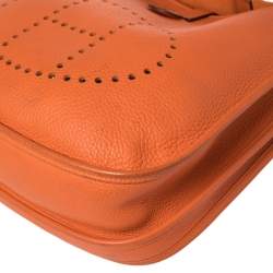 Pre Owned Hermes Feu Taurillon Clemence Leather Evelyne III PM Bag