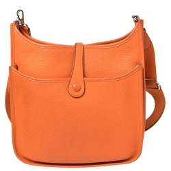 Pre Owned Hermes Feu Taurillon Clemence Leather Evelyne III PM Bag