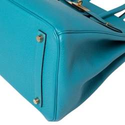 Hermes Turquoise Togo Leather Gold Hardware Birkin 35 Bag