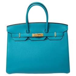 Hermes Turquoise Togo Leather Gold Hardware Birkin 35 Bag