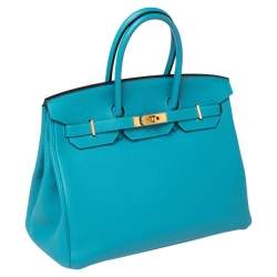 Hermes Turquoise Togo Leather Gold Hardware Birkin 35 Bag
