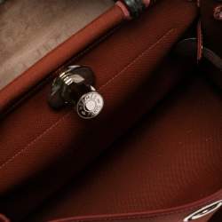 Pre Owned Hermes Rouge H/Ebene Canvas and Leather Herbag Zip 31 Bag