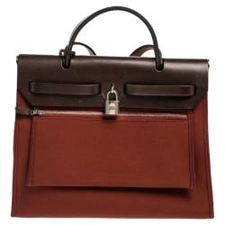Pre Owned Hermes Rouge H/Ebene Canvas and Leather Herbag Zip 31 Bag