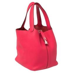 Pre Owned Hermes Rose Tyrien Togo Leather Picotin Lock MM Bag