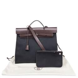 Pre Owned Hermes Black/Cacao Canvas and Leather Herbag Zip 39 Bag