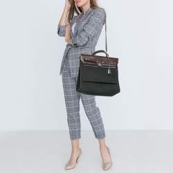 Pre Owned Hermes Black/Cacao Canvas and Leather Herbag Zip 39 Bag
