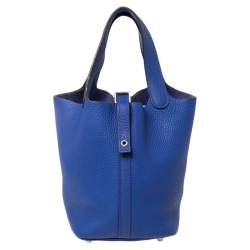 Pre Owned Hermes Bleu Electrique Taurillon Clemence Leather Picotin Lock PM Bag