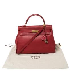 Hermes Rouge VIF Courchevel Leather Gold Finished Kelly Retourne 32 Bag