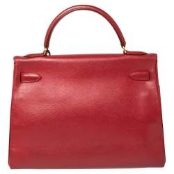 Hermes Rouge VIF Courchevel Leather Gold Finished Kelly Retourne 32 Bag