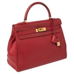 Hermes Rouge VIF Courchevel Leather Gold Finished Kelly Retourne 32 Bag